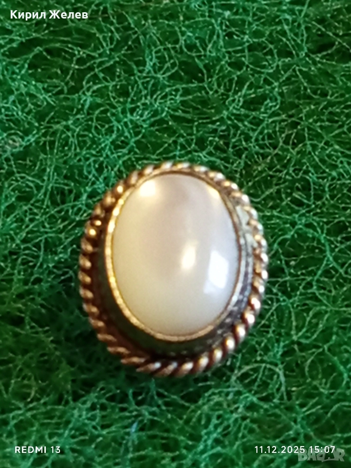 СТАРА СРЕБЪРНА АРТ ДЕКО ОБЕЦА с ШЛИФОВАН ЛУНЕН КАМЪК ВИНТИДЖ 39679, снимка 1