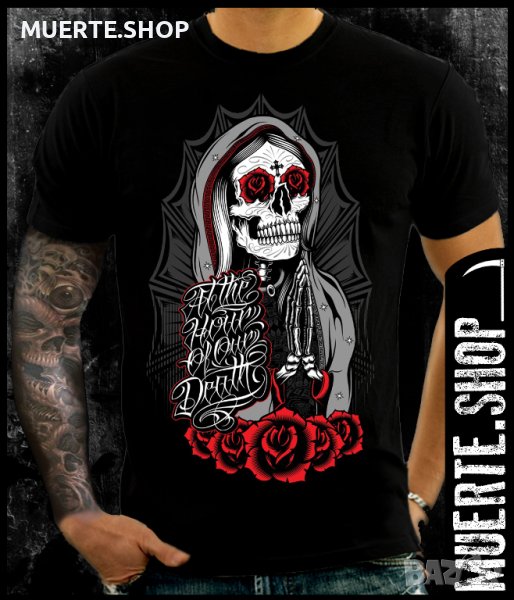 Черна тениска с щампа LA MUERTE ROSES, снимка 1