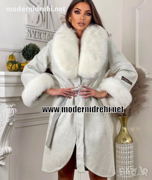 Дамско луксозно палто кашмир вълна и лисица код 227, снимка 1