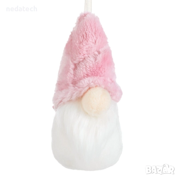 Гном с розова пухкава шапка, 6x11cm, снимка 1