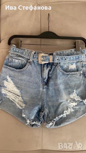 Дънкови нови къси панталони панталонки скъсани размер xs , снимка 1