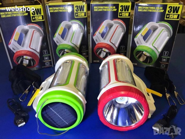 Къмпинг LED фенер D5158, акумулаторна батерия, соларно зареждане, 5 режима, 3W+15W, снимка 1