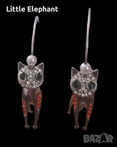 Сребърни висящи обеци котки,колекция"Animals"/нови