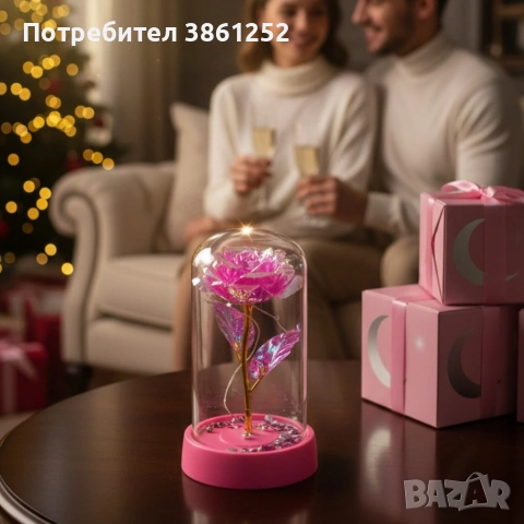 Светеща декоративна роза в купол - Светлина, романтика и любов