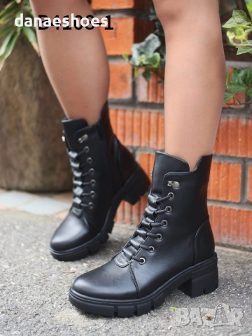 Дамски боти тип кубинка с връзки и цип , снимка 5 - Дамски боти - 52309835