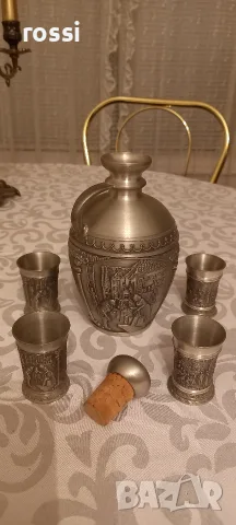 Немски комплект от калай за ракия, греяна ракия, шотове. Неизползван., снимка 4 - Антикварни и старинни предмети - 56228060