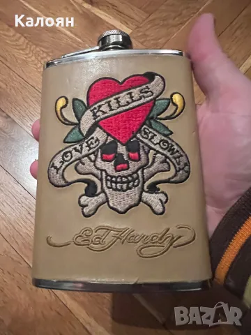 Манерка Ed Hardy облицована с кожа и бродерия на винтидж татуировка