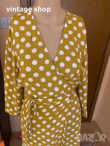 Рокля YAS  с десен точки в цввят горчица, размер M/L, снимка 2 - Рокли - 53811948
