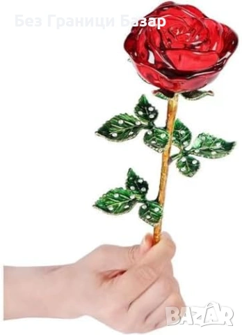 Нова Кристална червена роза във ваза романтичен подарък декор стая дом, снимка 4 - Декорация за дома - 53822768