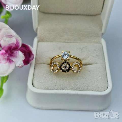 пръстен текташ око на назар против уроки медицинска стомана 18 карата златно покритие