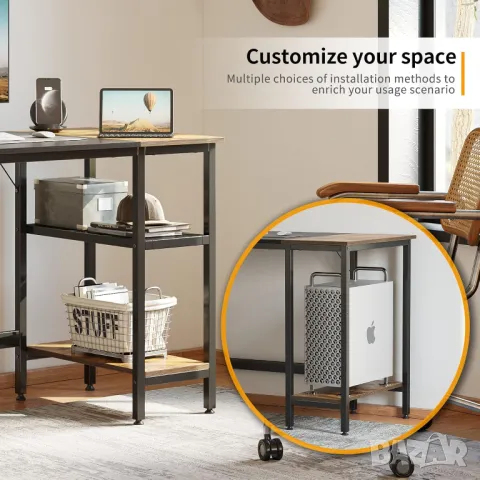 Компютърно бюро 120 * 60 см Учебна маса с рафтове, черно/кафяво, снимка 4 - Бюра - 49564738