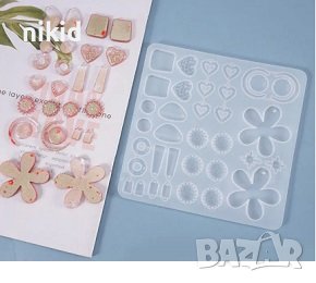 сърце цвете микс силиконов молд форма за направа обеци смола ръчна изработка фондан бижу декор, снимка 2 - Форми - 40595450