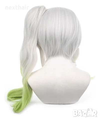 Аниме косплей бяла перука Nahida Genshin Impact с подвижна опашка и плитка, снимка 12 - Аксесоари за коса - 50332024
