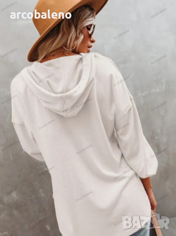 Дамско горнище с качулка Ежедневен свободен едноцветен суичър, 4цвята , снимка 4 - Суичъри - 44793379