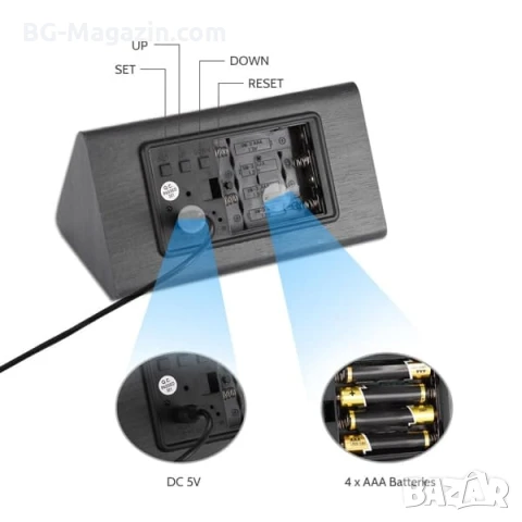 Декоративен LED настолен часовник дървен дигитален термометър USB постоянно светещ на ток електронен, снимка 7 - Други - 51039121