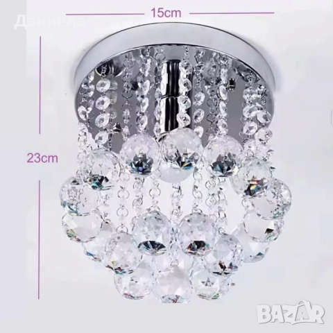 Модерен таванен полилей с големи кристални сфери и основа в сребристо, снимка 3 - Други стоки за дома - 51932638