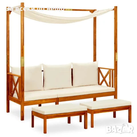 Градинска пейка със сенник и табуретки за крака, акация масив Код P509, снимка 3 - Градински мебели, декорация  - 50279185