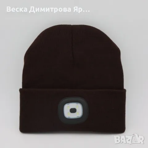 Плетена шапка със светещ челник по средата от LED светлини, снимка 2 - Шапки - 48609879