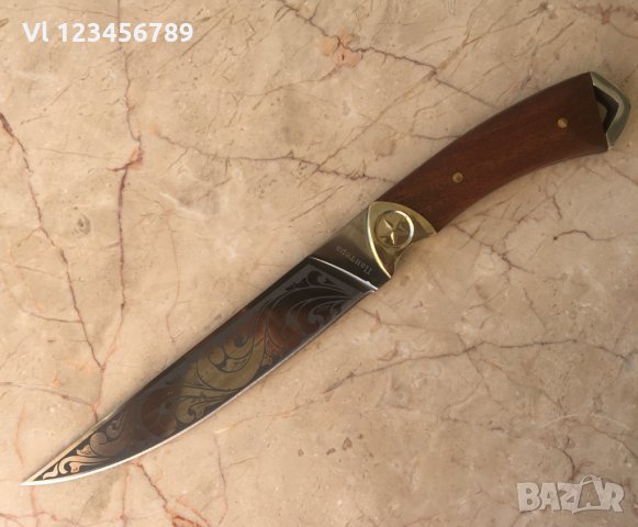 Ловен нож Пантера с гравирани флорални елементи на острието Ст 65х13, снимка 1 - Ножове - 33795346
