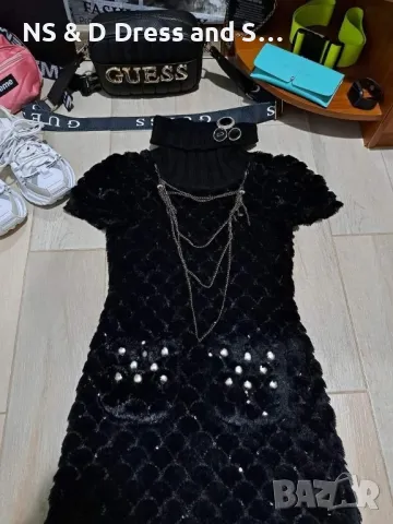 Стилна екстравагантна дамска рокля от естествен заешки косъм с подвижен гердан, снимка 3 - Рокли - 30587856