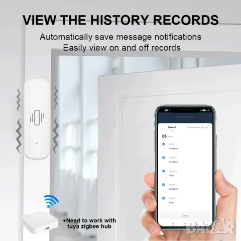 Tuya Smart/Smart Life WiFi или Zigbee Сензор за вибрации, снимка 4 - Друга електроника - 48110942