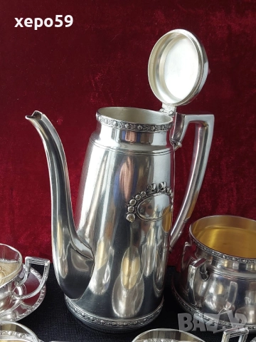 Посребрен комлект за кафе-каничка, захарница, и чашки за кафе/чаша ,сребро, кана/, снимка 12 - Сервизи - 52351137