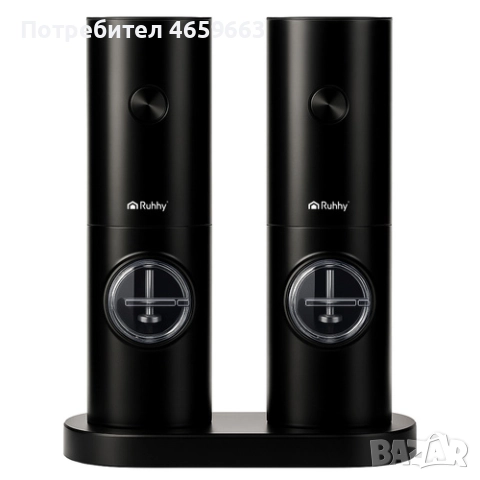 Комплект електрически мелници за сол и пипер RUHHY, LED светлина, черни, регулируема дебелина, снимка 5 - Прибори за хранене, готвене и сервиране - 52547474