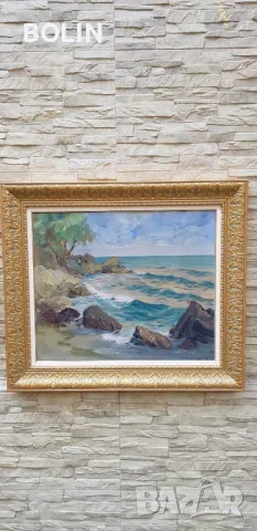 Българска картина- Морски Пейзаж- Наполеон Алеков 1950, снимка 7 - Антикварни и старинни предмети - 49696629