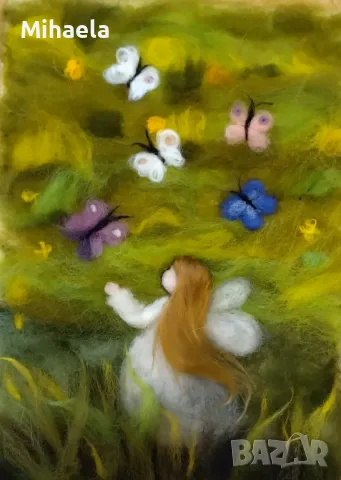 "Да хванеш пеперуда" - картина от вълна , снимка 2 - Картини - 49750347