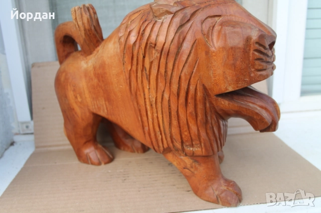 Дървена скулптура на лъв, снимка 11 - Антикварни и старинни предмети - 52392568