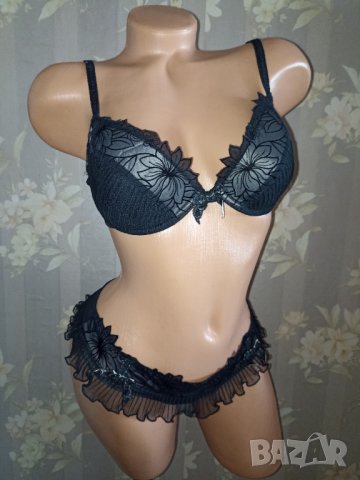 Sexy lingerie -75 C /M,- Луксозен комплект сутиен с твърди чашки с банел и бикини , снимка 1