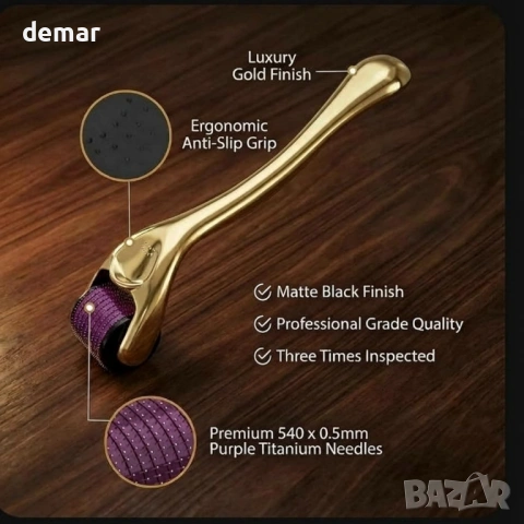 Дерма ролер, 0.5 мм, 540 титаниеви микро иглички за мъже и жени, пакет от 2 златисто/черно, снимка 3 - Други - 53177403