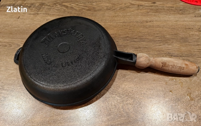Чугунен тиган с дървена дръжка 24х4 см - Maysternya, снимка 3 - Съдове за готвене - 52300875