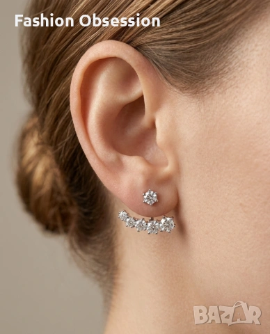 Сребърни обеци с цирконий, снимка 2 - Обеци - 53723418