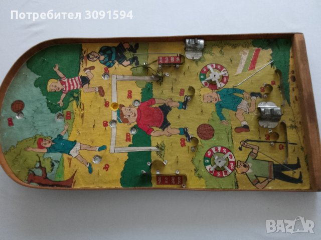 Винтидж дъска за игра на пинбол 63.см(600 мм), футболна ретро дървена игра на пинбол от 1960 г.,  - , снимка 15 - Антикварни и старинни предмети - 41534119