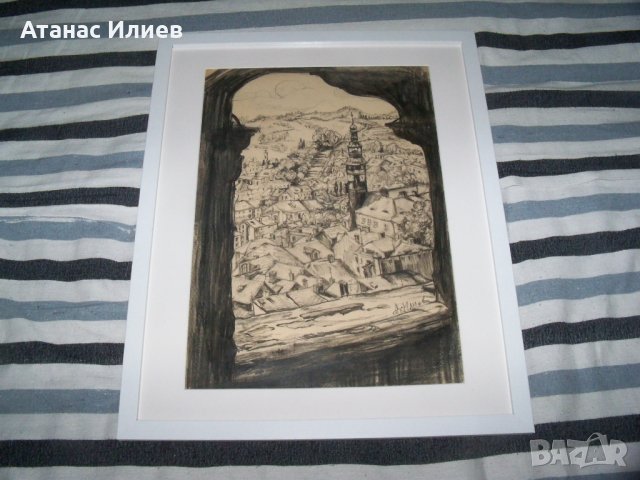 "Изглед през прозореца", пейзаж, графика на худ. Десислава Илиева