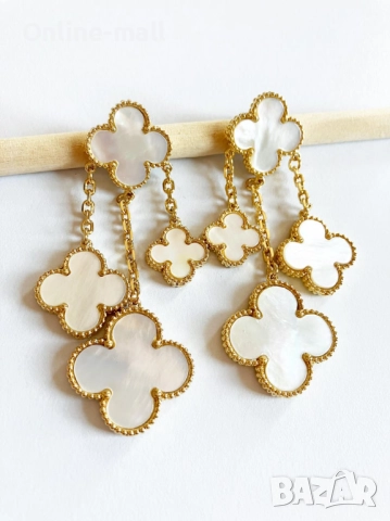 Луксозни дамски обеци с бели детелини – сребристи и златни