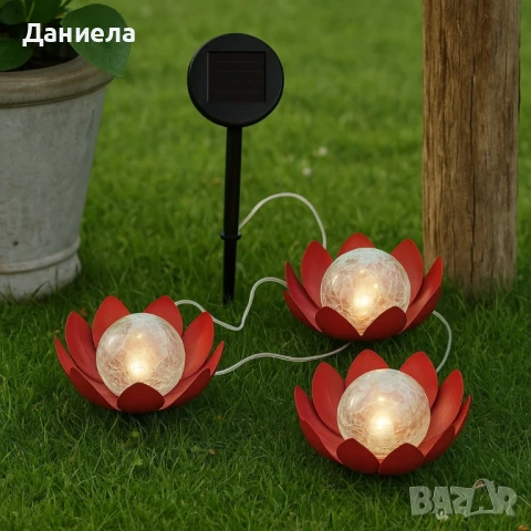 LED слънчев градински соларен панел с 3 светещи лампи цветя