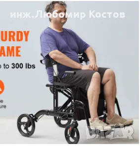 2 в 1 транспортен стол за инвалиди и трудно подвижни хора и проходилка, снимка 2 - Инвалидни колички - 48213449