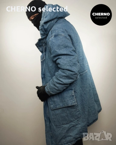 Дълго деним яке тип парка с шерпа подплата и качулка ZARA Denim Sherpa Hooded Longline Jacket – L•XL, снимка 6 - Якета - 53669998