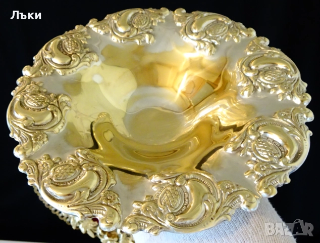 Посребрена фруктиера,позлата,приказни барокови орнаменти. , снимка 3 - Антикварни и старинни предмети - 52817580