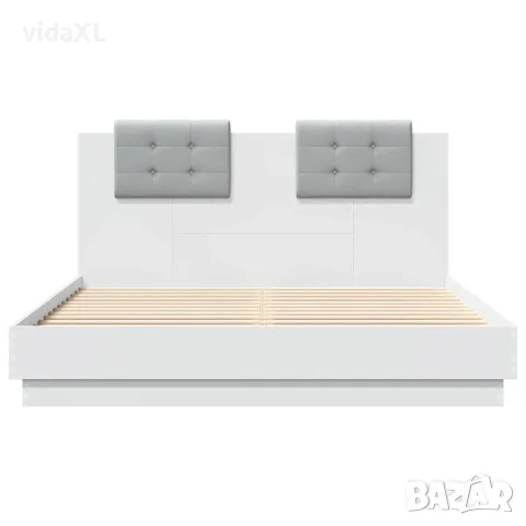 vidaXL Рамка за легло с табла и LED осветление, бяла, 120x200 см, снимка 6 - Спални и легла - 56146767
