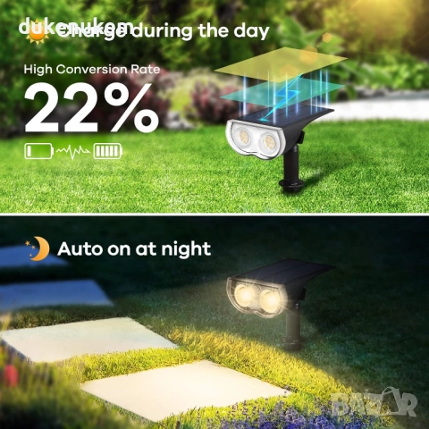 4 броя соларни лампи 800 lm, 22LED, 3000K, IP67, 3 режима, монтаж в земя или стена, снимка 2 - Соларни лампи - 52638096