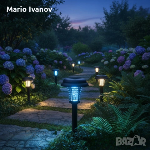 Соларна лампа против комари за открито – комплект 2 броя с UV защита и декоративно осветление, снимка 2 - Декорация за дома - 53043336