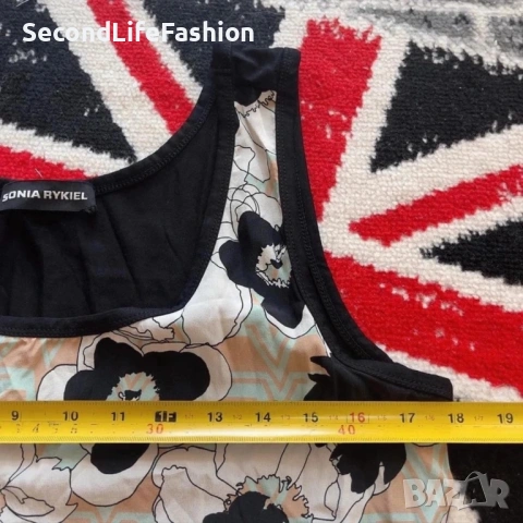 Рокля Sonia Rykiel миди кройка с цветя памук-полиестер размер M черна права кройка, снимка 6 - Рокли - 53223539