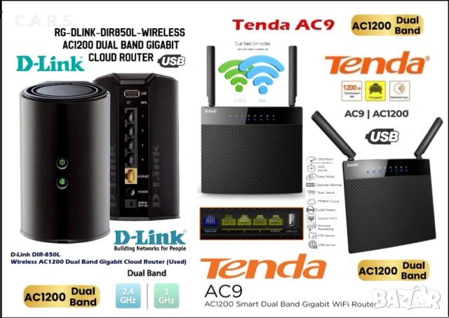 Гигабитови Рутери AC1200 с USB D-Link и Tenda 
