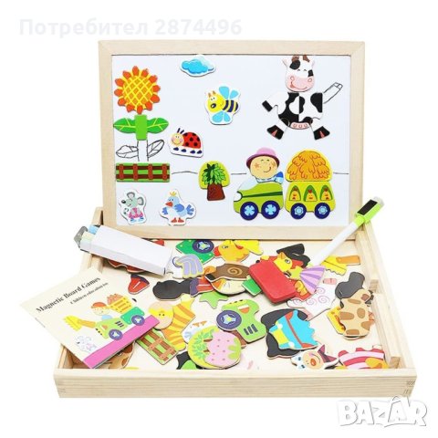 3971 Магнитна дървена дъска с пъзел 3 в 1 Ферма, снимка 6 - Други - 41550753