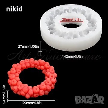 Голям венец малинов малини малина силиконов молд форма фондан шоколад гипс                         , снимка 3 - Форми - 47599102