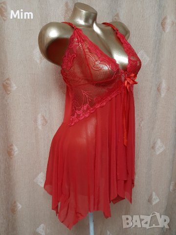 М Ефирна къса  червена нощница , снимка 4 - Корсети, бюстиета, топове - 41057508
