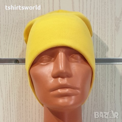 Нова дамска зимна шапка с подгъв в жълт цвят, снимка 2 - Шапки - 39325351